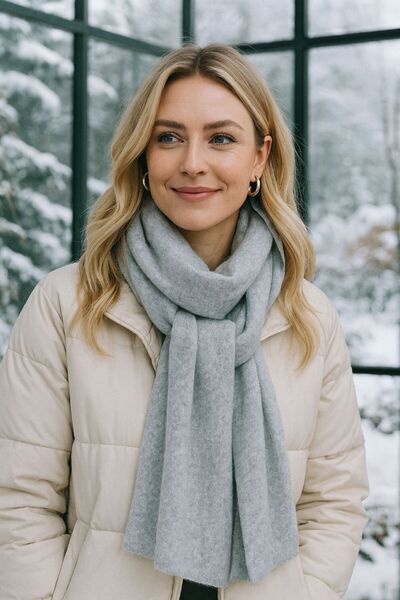 Axesoire 14808 Ucu Çoban Dikişli Gri Triko Şal 43x220 cm