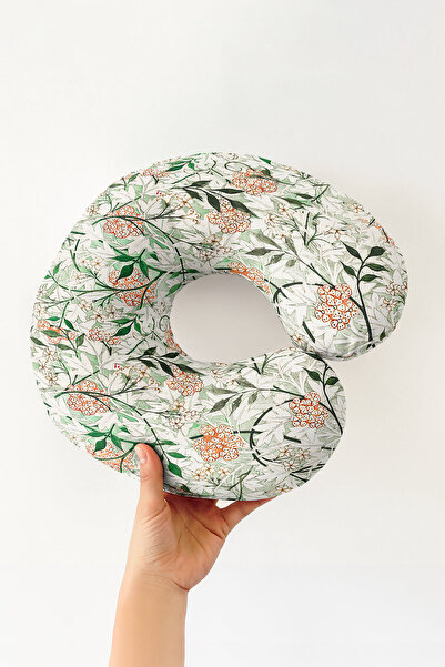 Evimde Bambaşka Natural Floral Pattern Cotton Neck Pillow - Vintage Botanical...
