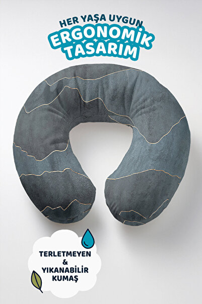 Evimde Bambaşka Mermernog dezena Ergonomski jastuk za vrat - Moderni sivi zla...