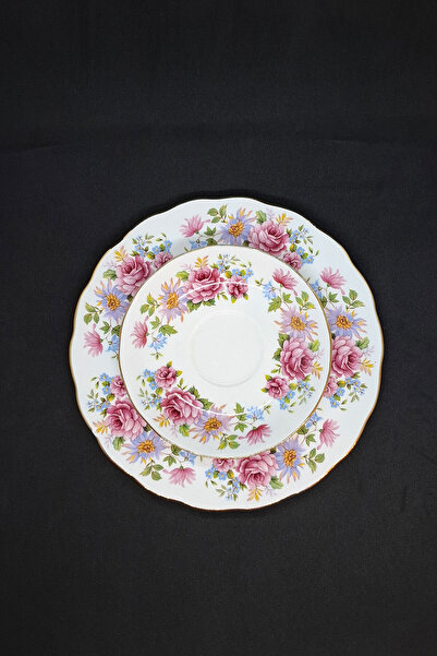 QUEEN ANNE Serenade Bone China England Pink Floral 3 Piece Porcelain Tea Cup # 8597 200 ml