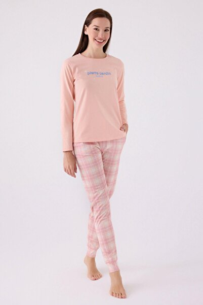 Pierre Cardin Kadın Pamuklu Rahat Uzun Kollu Ekose Pijama Takım