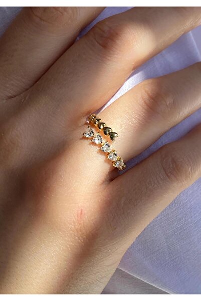 Quiness Jewelry 14 Ayar Altın Kaplama Kalp Yüzük: Zirkon Taşlı Ayarlanabilir ...