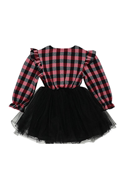 Panço Kız Kırmızı Dokuma Yuvarlak Yaka Elbise