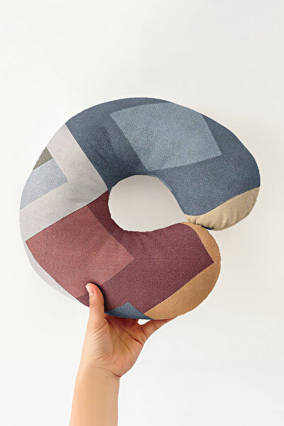 Evimde Bambaşka Geometric Pattern Ergonomic Neck Pillow - Modern Colorful Sof...