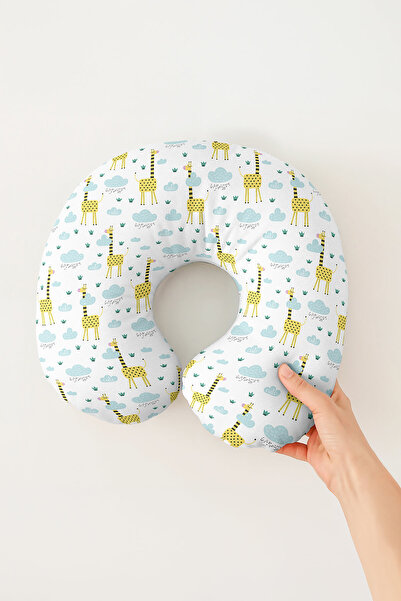 Evimde Bambaşka Pernă pentru gât din bumbac cu model girafă - Pernă de călătorie drăguță, galbenă, albastră, pentru copii și adulți