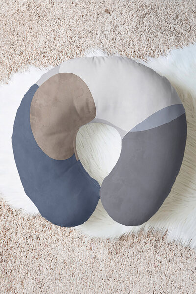 Evimde Bambaşka Modern Geometric Pattern Neck Pillow - Minimalist Gray Blue B...