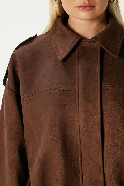 Ritnice Kadın Rodney Süet Etkili Kahverengi Bomber Ceket