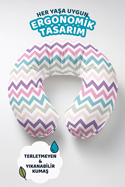 Evimde Bambaşka Šareni zigzag jastuk za vrat - pastelno ljubičasta, roza, pla...