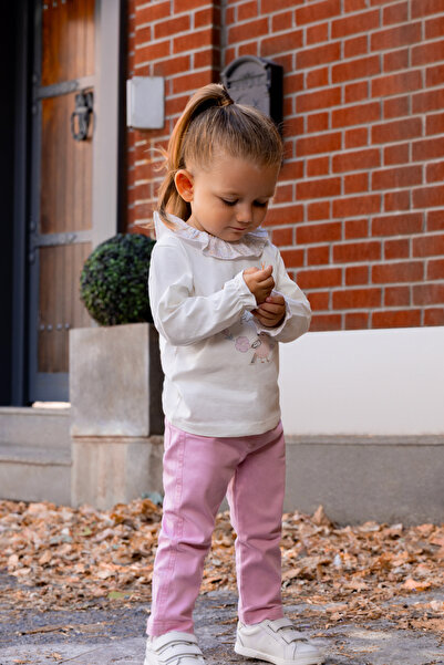Miny Center Baby Girl Long Sleeve T-Shirt with Ruffle Detail on the Collar