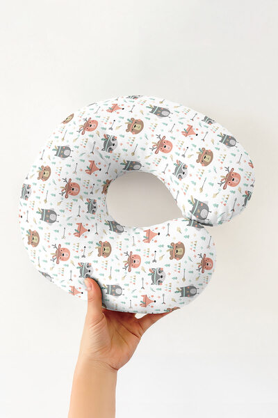 Evimde Bambaşka Animal Figured Cotton Neck Pillow - Kids & Adults Natural Bei...