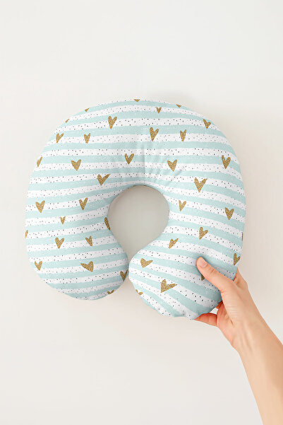 Evimde Bambaşka Pernă ergonomică pentru gât cu inimă în dungi - Pernă moale d...