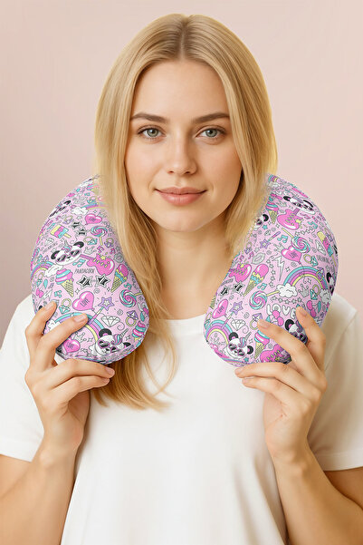 Evimde Bambaşka Pernă ergonomică pentru gât cu model panda unicorn colorat - ...