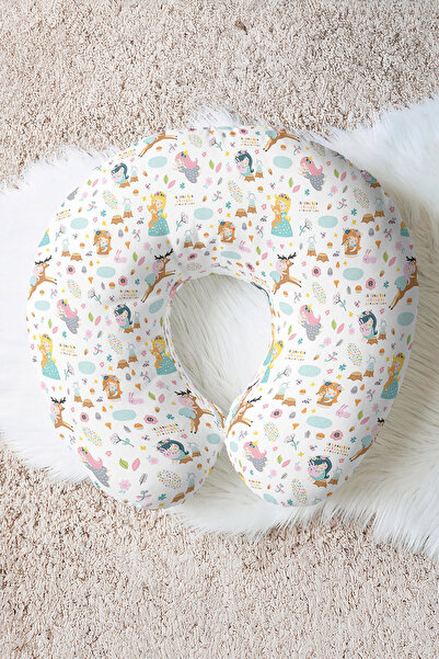 Evimde Bambaşka Princess Animals Cotton Neck Pillow-Fairy Tale Themed Pastel ...