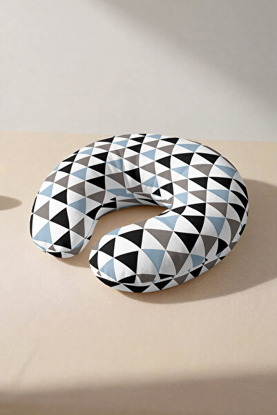 Evimde Bambaşka Modern Triangle Pattern Neck Pillow - Geometric Grey Black Bl...