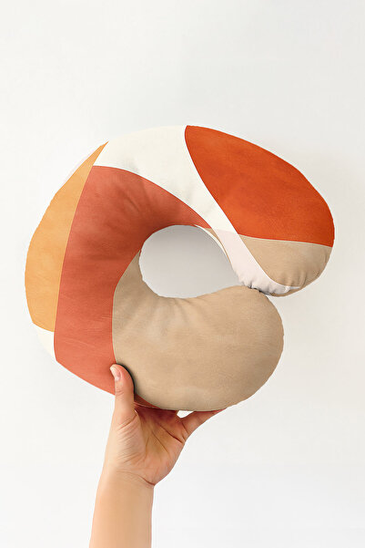 Evimde Bambaşka Retro Colorful Ergonomic Neck Pillow - Modern Wave Orange Bei...