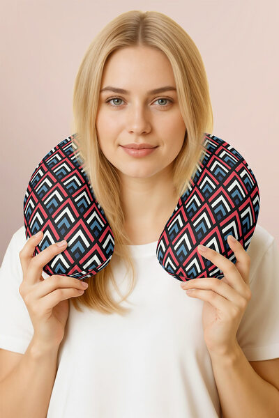 Evimde Bambaşka Geometric Pattern Ergonomic Neck Pillow - Modern Chevron Red ...