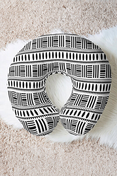Evimde Bambaşka Ethnic Pattern Black and White Ergonomic Neck Pillow - Modern...