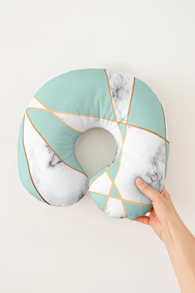 Evimde Bambaşka Marble Pattern Ergonomic Neck Pillow - Geometric Mint Green G...