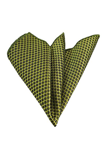 Exve Exclusive Green Self-Geometric Patterned Jacquard Woven Pocket Accessory Collar Handkerchief