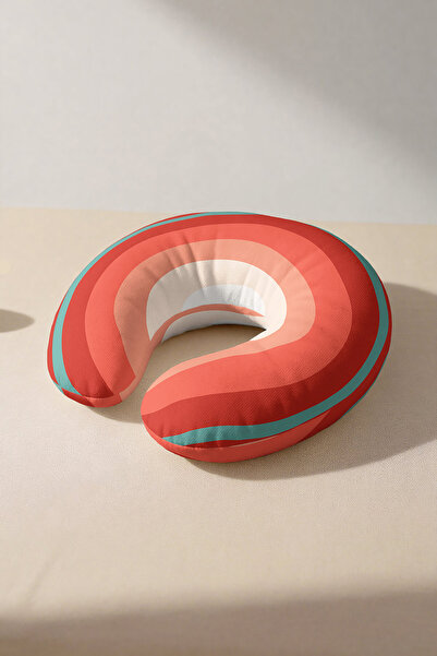 Evimde Bambaşka Pernă ergonomică pentru gât, retro, colorată - Pernă de călătorie, portocaliu curcubeu, crem