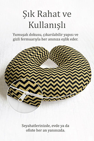 Evimde Bambaşka Zigzag Sa deznom Ergonomski jastuk za vrat - Moderni zlatni c...
