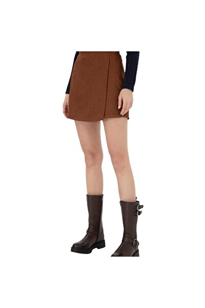 U.S. Polo Assn. Kadın Kahverengi Mini Boy Dokuma Şort Etek