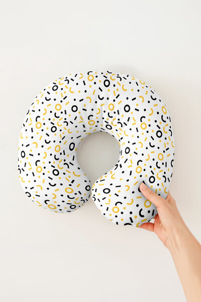 Evimde Bambaşka Modern Geometric Pattern Cotton Neck Pillow - Minimalist Yell...