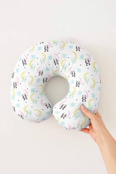 Evimde Bambaşka Pernă pentru gât din bumbac cu model Panda Moon - Pastel Galb...