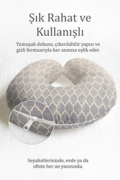 Evimde Bambaşka Marokko Sa deznom Pamuk lu Jastuk za vrat - Stilski sivi krem...