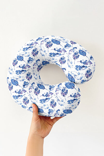 Evimde Bambaşka Pernă pentru gât din bumbac cu model de frunze albastre - Per...