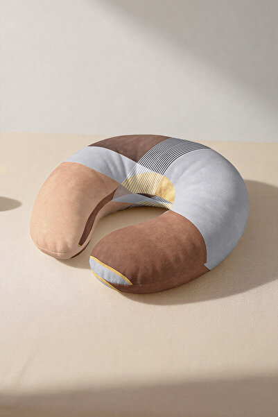 Evimde Bambaşka Modern Geometric Ergonomic Neck Pillow - Minimal Striped Grey...