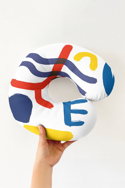 Evimde Bambaşka Abstract Colorful Brush Strokes Ergonomic Neck Pillow - Moder...