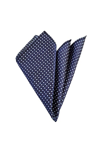 Exve Exclusive Navy Blue with Blue Coffee Geometric Pattern Jacquard Woven Pocket Accessory Collar Handkerchief