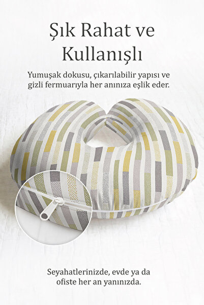 Evimde Bambaşka Geometrijski moderni Prugasto jastuk za vrat - žuto-siva komb...