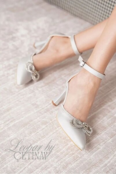 leopar by çetinay 402 Amora Women's Satin Heeled Shoes with Stylish Stone Bow Detail |   Night and Formal Shoes