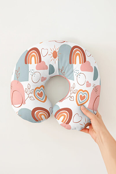 Evimde Bambaşka Pernă pentru gât din bumbac cu figuri de curcubeu în culori p...