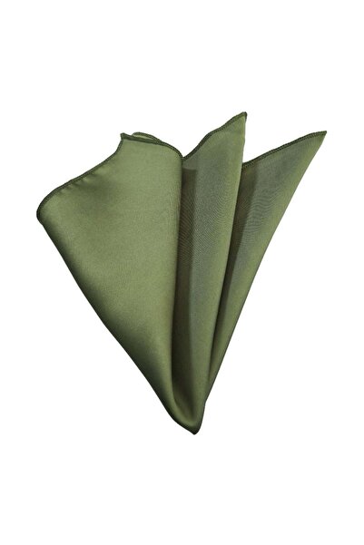 Exve Exclusive Khaki Green Satin Woven Plain Pocket Accessory Collar Handkerchief