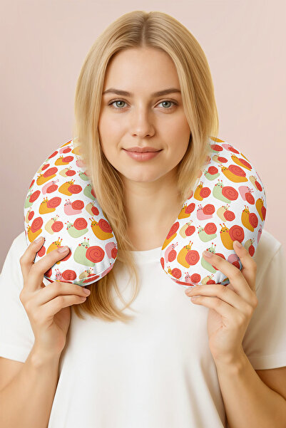 Evimde Bambaşka Colorful Cute Snail Pattern Neck Pillow - Orange Green Pink C...