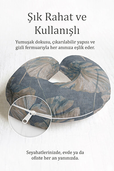 Evimde Bambaşka Yaprak Sa deznom Ergonomski jastuk za vrat - prirodno sivo-pl...