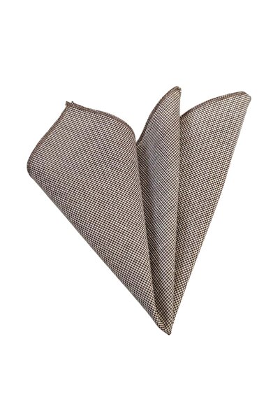 Exve Exclusive Brown White Houndstooth Patterned Thin Voile Woven Pocket Accessory Collar Handkerchief