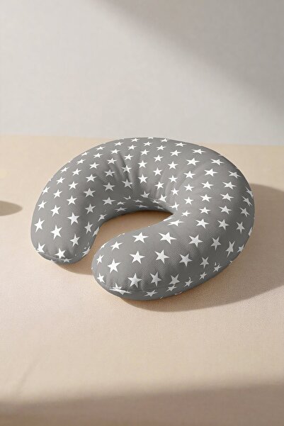 Evimde Bambaşka Star Pattern Neck Pillow - Modern Gray White Ergonomic Travel...