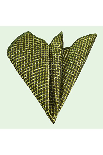 Exve Exclusive Green Self-Geometric Patterned Jacquard Woven Pocket Accessory Collar Handkerchief
