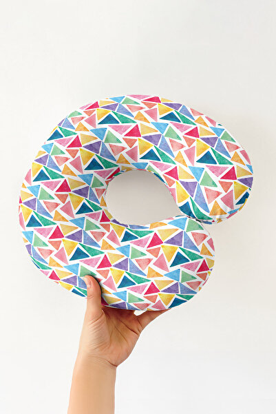 Evimde Bambaşka Colorful Geometric Triangles Neck Pillow - Modern Trend Vibra...