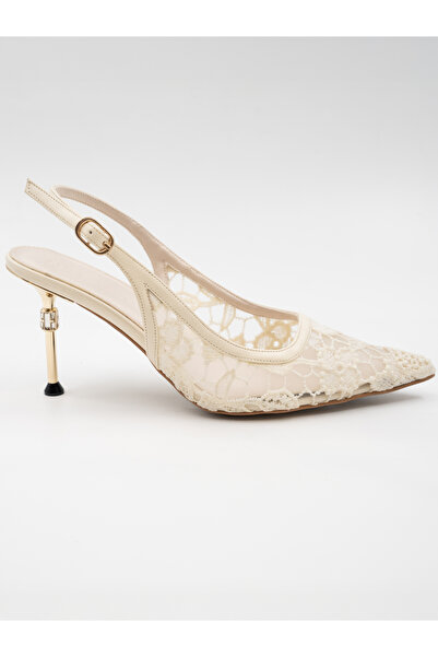 Heyzen DANTEL İŞLEME TOPUKLU KREM