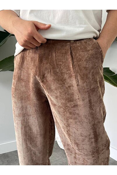Gambocci Men's High Waist Baggy Corduroy Pants