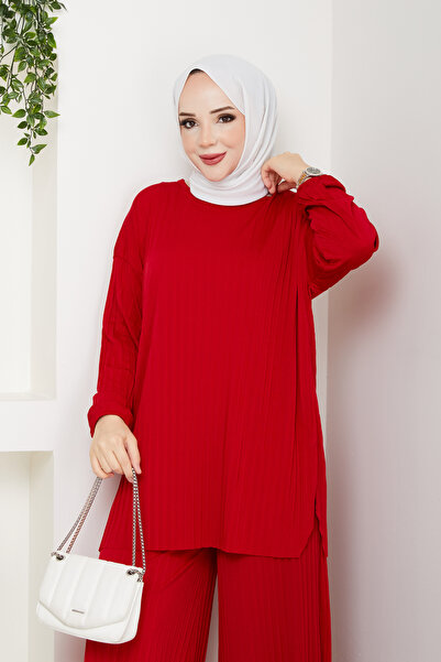 Asil Modest Piliseli Pantolonlu Kadın Takım