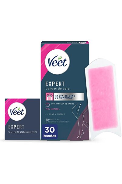Veet Expert Cold Wax Strips for Hair Removal from Legs and Body, with Shea Butter, 30 Strips
