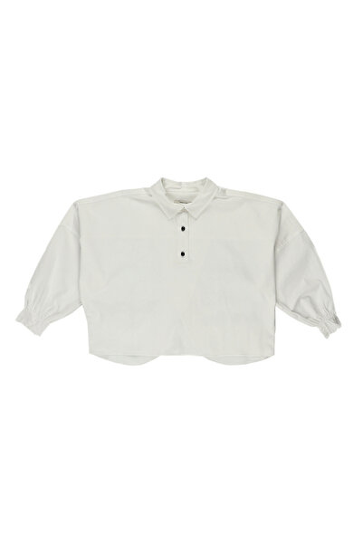 Panço Kız Ecru Dokuma Gömlek Yaka Gömlek