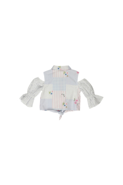 Panço Kız Beyaz Dokuma Gömlek Yaka Gömlek