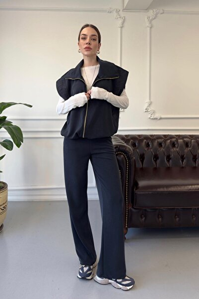 Marjinal Kadın Garnili Yelekli Fermuarlı Cepli Modal Takım